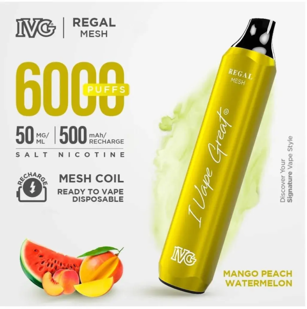 IVG REGAL DISPOSABLE MANGO PEACH WATERMELON 5 6000PUFF