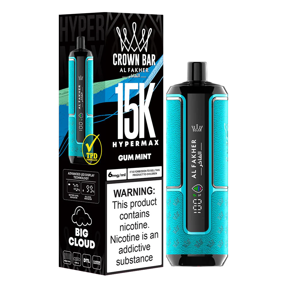 AL FAKHER CROWN BAR HYPERMAX DISPOSABLE GUM MINT 15000PUFF