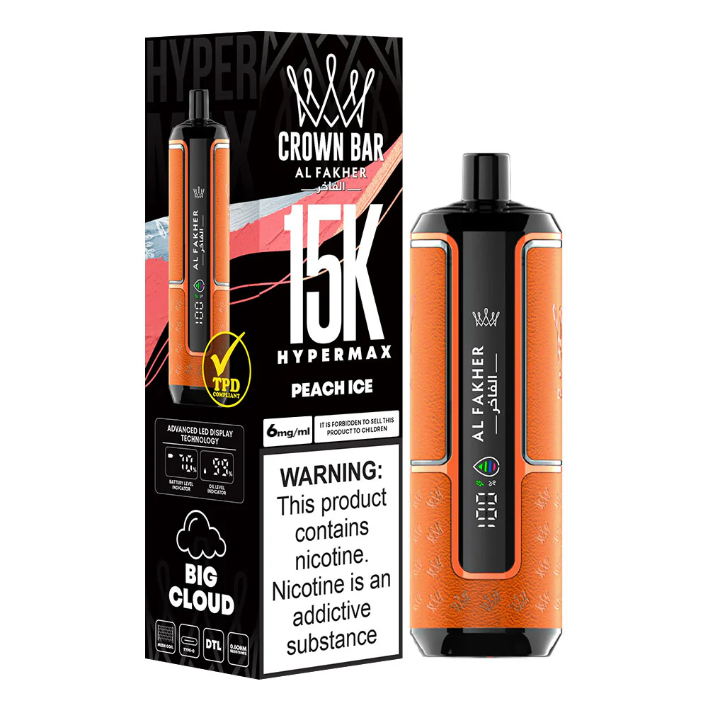 AL FAKHER CROWN BAR HYPERMAX DISPOSABLE PEACH ICE 15000PUFF